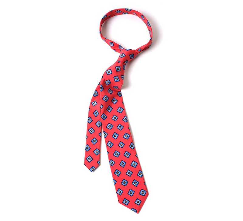 Deadstock Como Silk Tie - Red Geometric