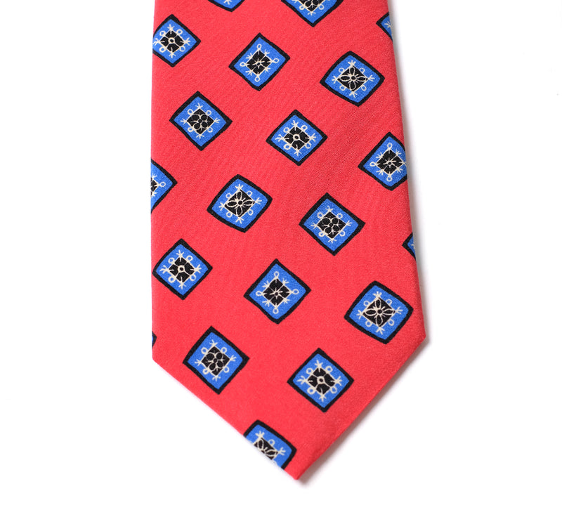 Deadstock Como Silk Tie - Red Geometric