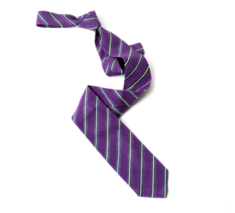 Deadstock Como Silk Tie - Purple Blue White Stripe