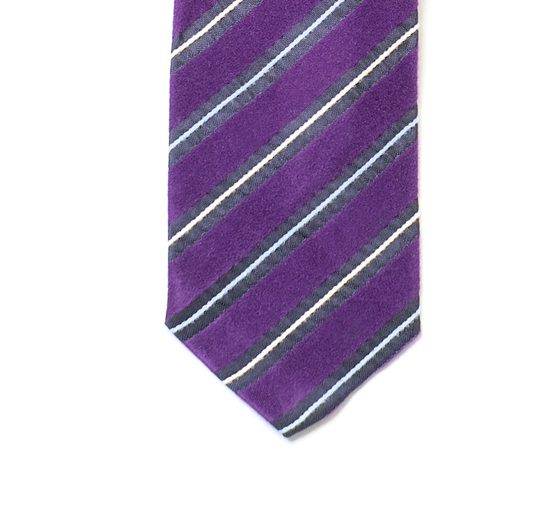 Deadstock Como Silk Tie - Purple Blue White Stripe