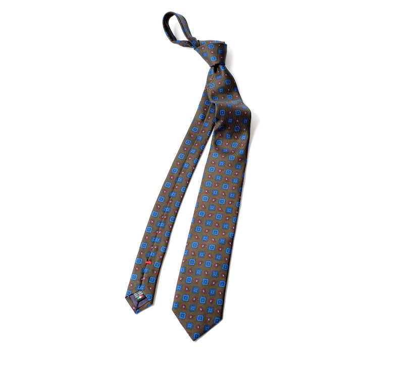 Deadstock Como Silk Tie - Brown Geometric