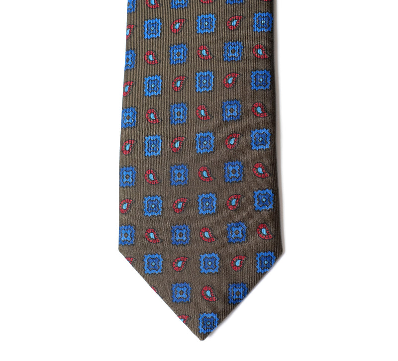 Deadstock Como Silk Tie - Brown Geometric