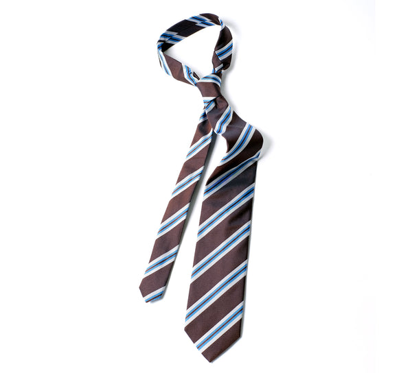 Deadstock Como Silk Tie - Brown Blue Stripe