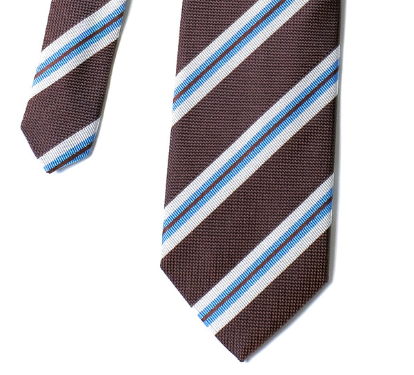 Deadstock Como Silk Tie - Brown Blue Stripe