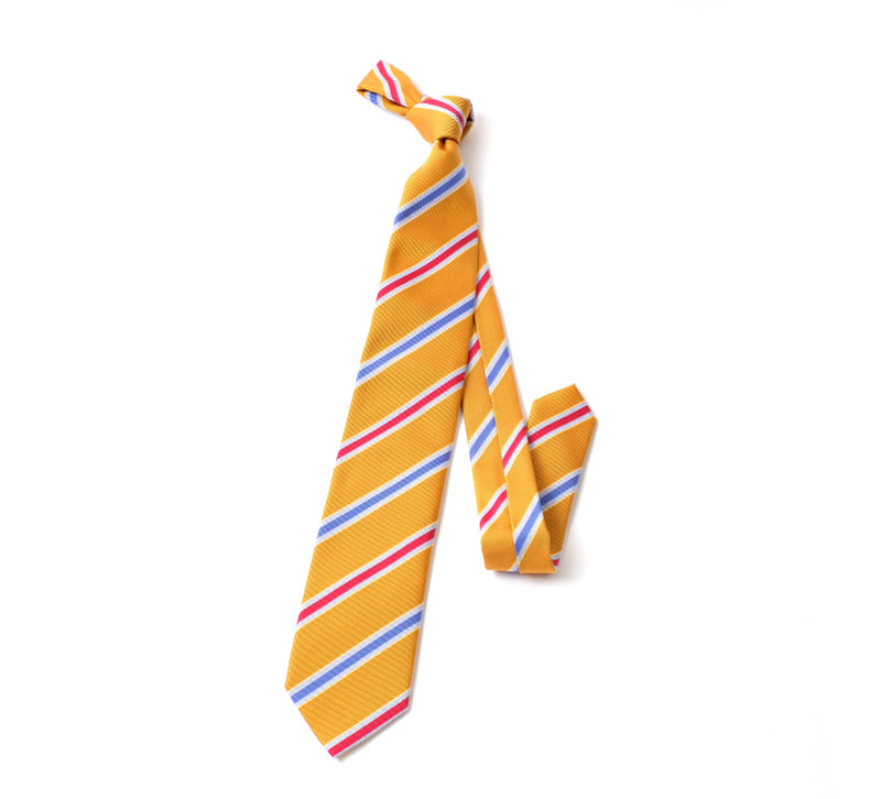 Deadstock Como Silk Tie - Yellow Red Blue Stripe