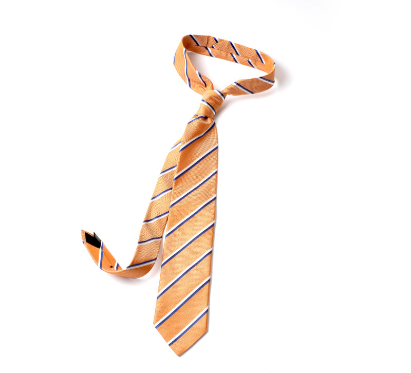 Deadstock Como Silk Tie - Orange White Blue Stripe