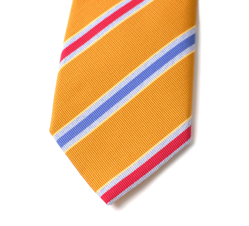 Deadstock Como Silk Tie - Yellow Red Blue Stripe