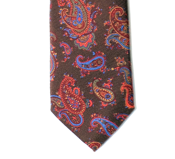 Deadstock Como Silk Tie - Brown Paisley