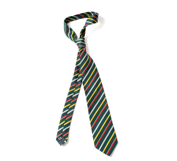 Deadstock Como Silk Tie - Green Red Club Stripe