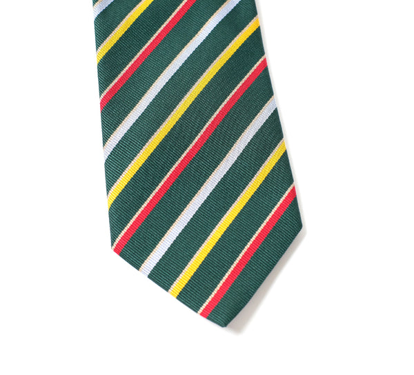 Deadstock Como Silk Tie - Green Red Club Stripe