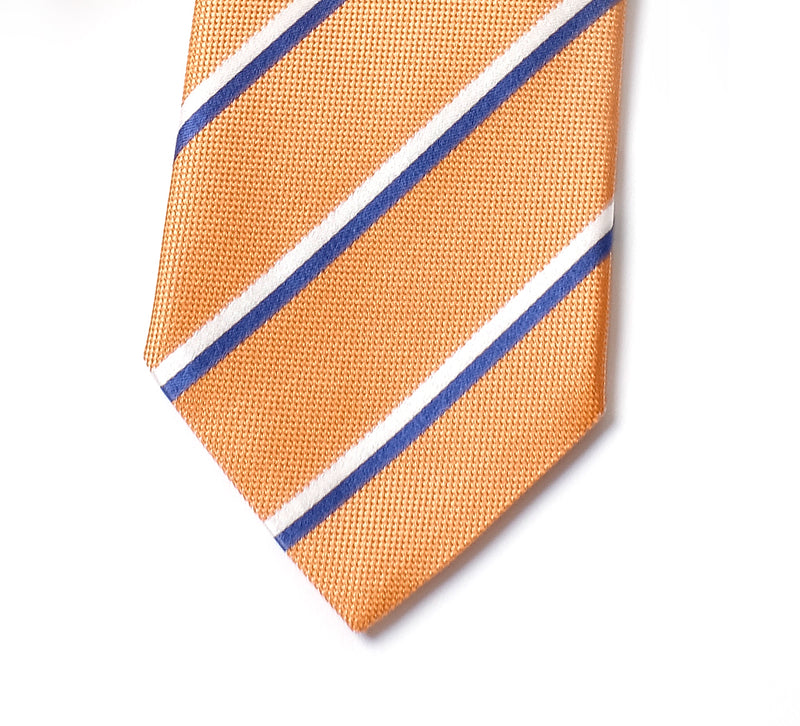 Deadstock Como Silk Tie - Orange White Blue Stripe